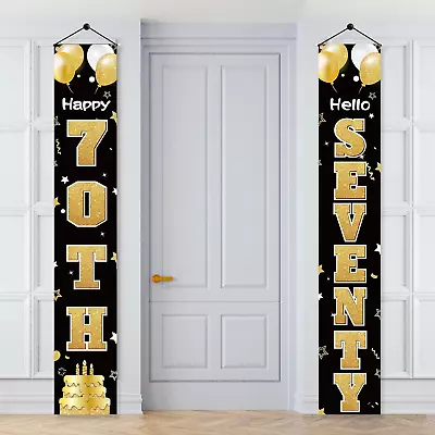 70Th Birthday Decorations Door Banner For Women Men Black Gold Happy 70Th Birth • $11.81