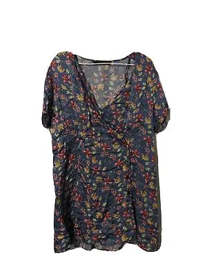 Zara Woman Dress Women's Size XxL Floral Viscose Short Sleeve Button Blue • $22.50