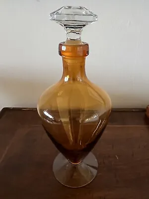 Cambridge Amber Glass Decanter With Clear Crystal Stopper • $32.95