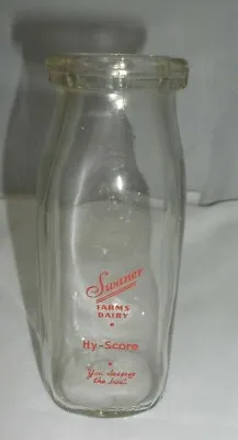 Vtg Swaner Farms Dairy Hy-Score Pyro ACL Milk Bottle Iowa City IA 1/2 Pint 1948 • $19.95