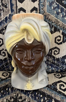 £17.66 • Buy Vtg Signed Royal Copley Head Vase Wall Pocket -African -Turban -8”