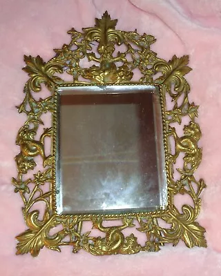 Unique Antique Vintage Brass Dragon Detailed French Style Mirror Wall Hanging • $100