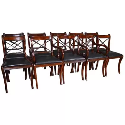Vintage Set Of 10 Mahogany Dining Chairs #21984 • $985