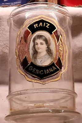 Huge Rare Label Under Glass Jar Raiz Genciana W Beautiful Girl Colorful Medicine • $399.99
