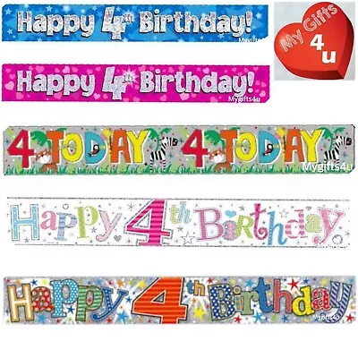 4th Birthday Party Decorations Banners Blue Pink Zoo Animals Age 4 • £2.50