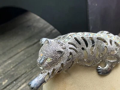 $7.50 • Buy Heavy Vintage Rhinestone Jaguar Cat Panther Costume Jewelry Brooch AB Stones