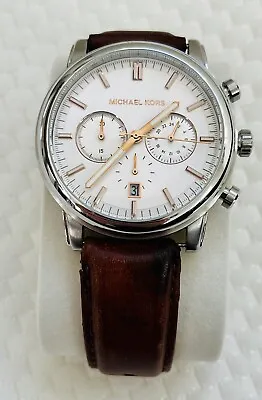 LN Michael Kors MK8372 Landaulet Chronograph White Dial Leather Strap Wristwatch • $74