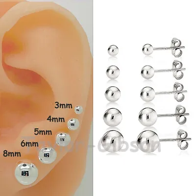 925 Sterling Silver Ball Stud Earrings Round Solid Silver  Set Pack Fast Ship • £3.99