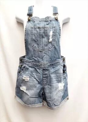 Sneak Peek Women's Overall Shorts Size M Distressed Denim Pockets Blue • $13