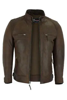 Vance Leathers Mens Cafe Racer Waxed Lambskin Motorcycle Leather Jacket • $109.31