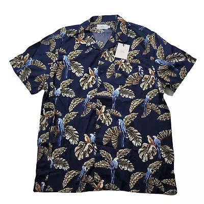 Onia Vacation Jungle Parrot Floral Print Shirt Mens XL Deep Navy $145 • $34.49