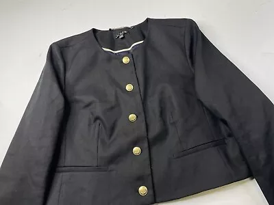 J. CREW BLACK MARITIME TWEED LOUISA LADY JACKET SZ 14 Career Linen Blend Gold • $99.99