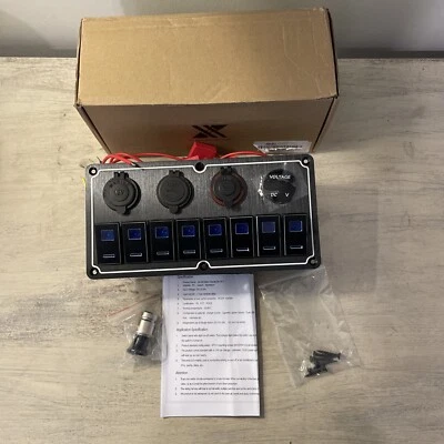 $49.99 • Buy Blue 8 Gang Toggle Rocker Switch Panel RV Truck Marine Boat Circuit Breaker 12V