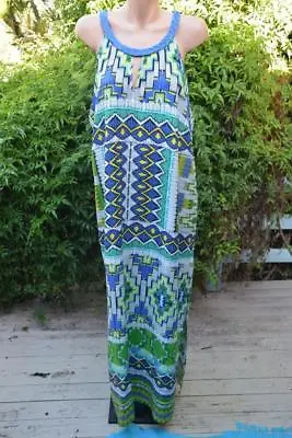 NEW Crossroads MAXI DRESS Size 18. $59.95 Lime Geo Print Side Slits-Pleat Straps • $37.99