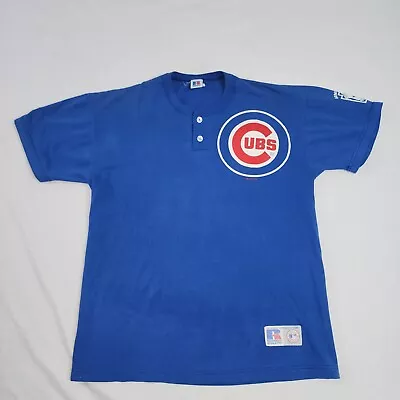 Vintage Russell Athletic Chicago Cubs Shirt Mens Medium Blue Baez 1999 Henley • $10.99