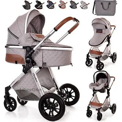 Baby Pram Buggy Stroller Pushchair 3 In 1 Travel System  Car Seat • £198.99