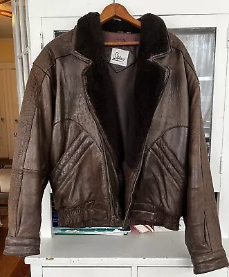 Mens Vintage Aviator Leather Bomber Jacket Sherpa Lining Size Large • $100