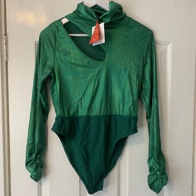 £14.99 • Buy Extro & Vert Long Sleeve High Neck Body With Cut Out In Green Sparkle, Size UK14