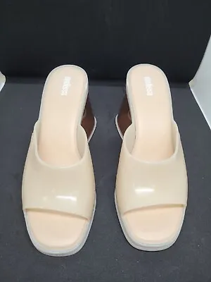 New Melissa Darling Beige Sandals Transparent Wedge Heel Size 9 • $75