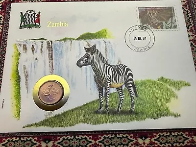 1983 Zambia 2 Ngwee BU Coin & Stamp Envelope German Issue RARE  UN  #XX110 • $20