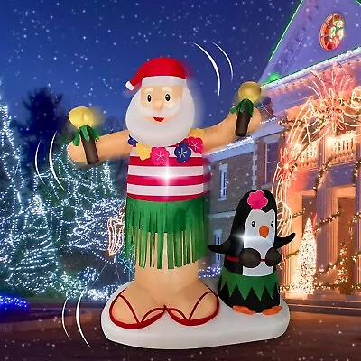 Christmas Hawaiian Hula Santa Shake Airblown Inflatable Decor LED Lawn Blow Up • $115.99