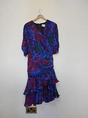 Vintage 80s Party Dress Size 10 Frank Usher Multicoloured Ra Ra Skirt • £23