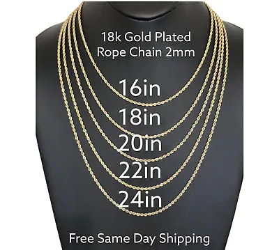 Stainless Steel Gold Plated Rope Chain 2mm Size 16-24in Hip Hop Jewelry Unisex • $4.99