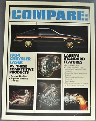 1984 Chrysler Laser Comparison Brochure Sheet Mitsubishi Excellent Original 84 • $6.95