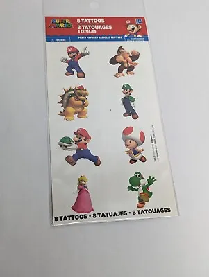 Super Mario Sheet Of 8 Temporary Tattoo Squares New & Sealed • $4