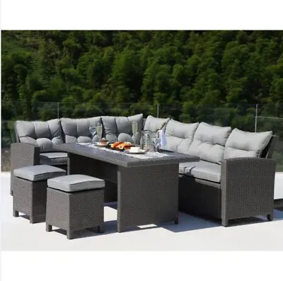 Rattan 8 Seater Outdoor Corner Set Modern Grey Wicker Garden Furniture Set • £649.99