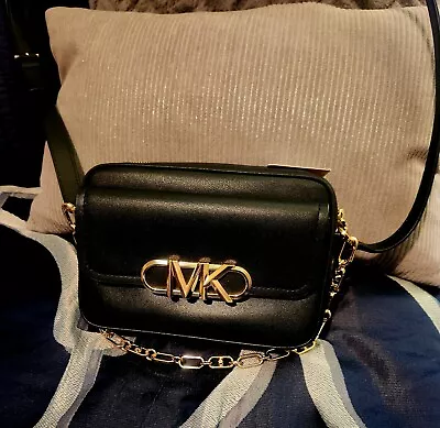 Michael Kors Leather Parker Chain Swag Camera Crossbody Bag Black Value  $398 • $95