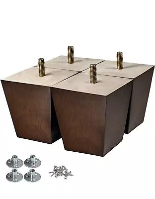 3  Wooden Furniture Legs Sofa Legs Pack Of 4 Square Couch Legs Brown Mid-Cent • $22.09