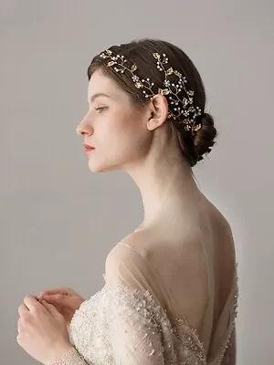 Vintage Bridal Hair Accessories Gold Flower And Leaves Handmade Headband Wedding • £9.99