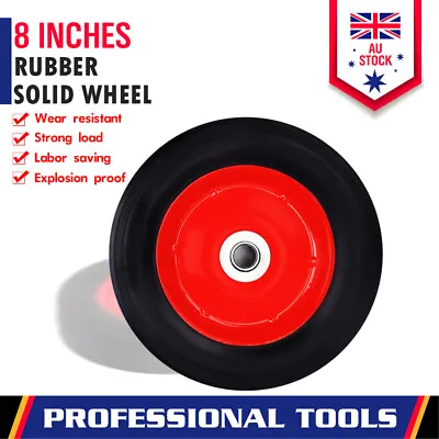 8  Solid Rubber Wheelbarrow Steel Rim Trolley Wheel Puncture Proof Bore 16mm • $19.99