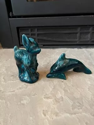 Vintage Dolphin And Deer Teal Ceramic Figurines Set Of 2 • $10