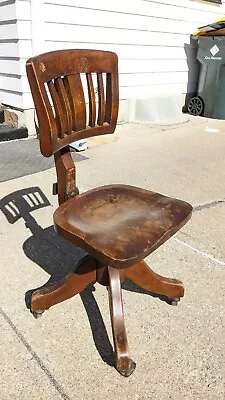 Antique Johnson Chair Co Wood  Swivel Tilt Banker's/Lawyer's Pos A Chair 1920s • $349.99