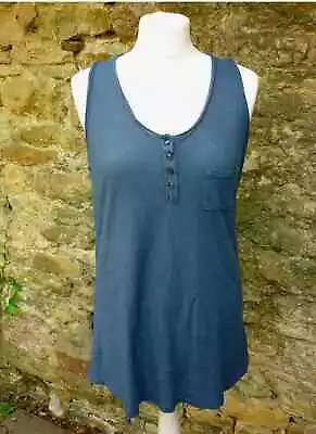 Navy Blue Racerback Cotton Vest By N & WILLOW Front Button Down Tab SIze 14 Appr • £8