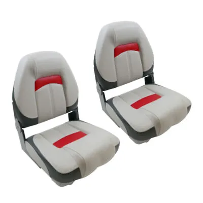 2 X Premium High Back Qualifier Boat Seats - Grey/Charcoal/Red By MiDMarine • £195.99