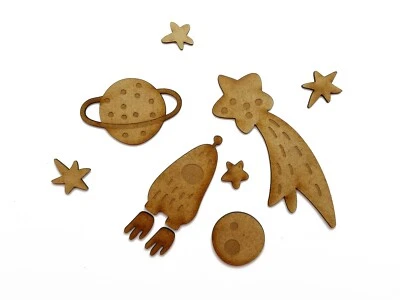 £3.14 • Buy Wooden MDF Cosmos Star Planet Rocket Craft Shape Embellishment SET OF 10