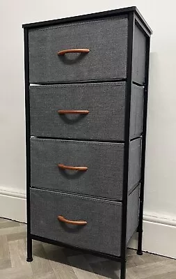 Lightweight Grey Canvas Style Fabric Storage Tall Boy 4 Drawers Chest Of Drawers • £29.99