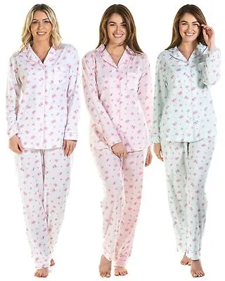 La Marquise Pyjamas Jersey Button Pink Blush Floral Long Sleeve Pyjama Set • £24.99