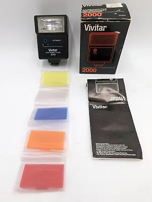 Vivitar 2000 F Electronic Flash Hot Shoe Mount W/ Color Filters Box Instructions • $19.95