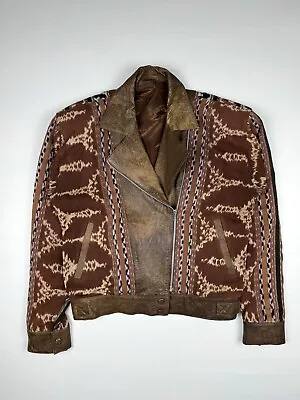 Vintage Navajo Aztec Native Indian Western Leather Cotton Jacket Brown Size M • $130