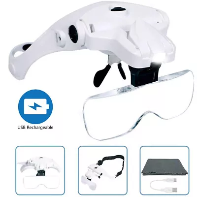 2 LED Headband Headset Head Lamp Light Jeweler Magnifier Magnifying Glass Loupe • $14.99