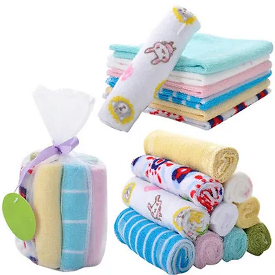 8Pcs Soft Kids Baby Hand Towels Face Washers Cotton Wipe Wash Cloth Towels YU • £6.14