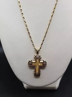 Vatican Library Collection Gold Plated 17  Chain & Cross With A Floral Border • $11.99