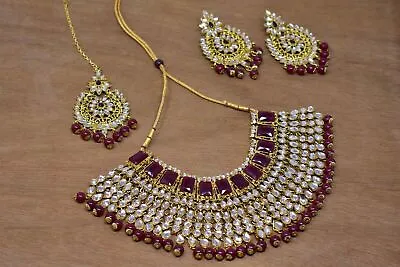 $45.86 • Buy Indian Bollywood GoldPlated Kundan Choker Bridal Necklace Earrings Jewelry Set-