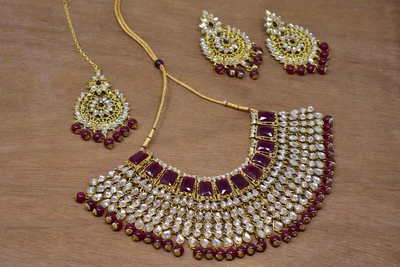 $45.86 • Buy Indian Bollywood GoldPlated Kundan Choker Bridal Necklace Earrings Jewelry Set-