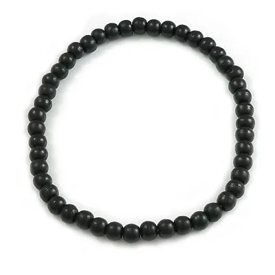 10mm/Unisex/Men/Women Black Round Bead Wood Flex Necklace - 45cm Long • £13.90