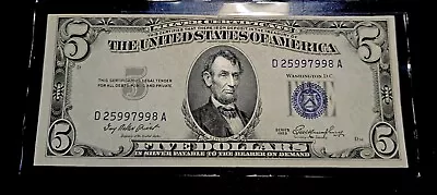 1953 $5 Five Dollar Silver Certificate Blue Seal AU/BU • $10.50